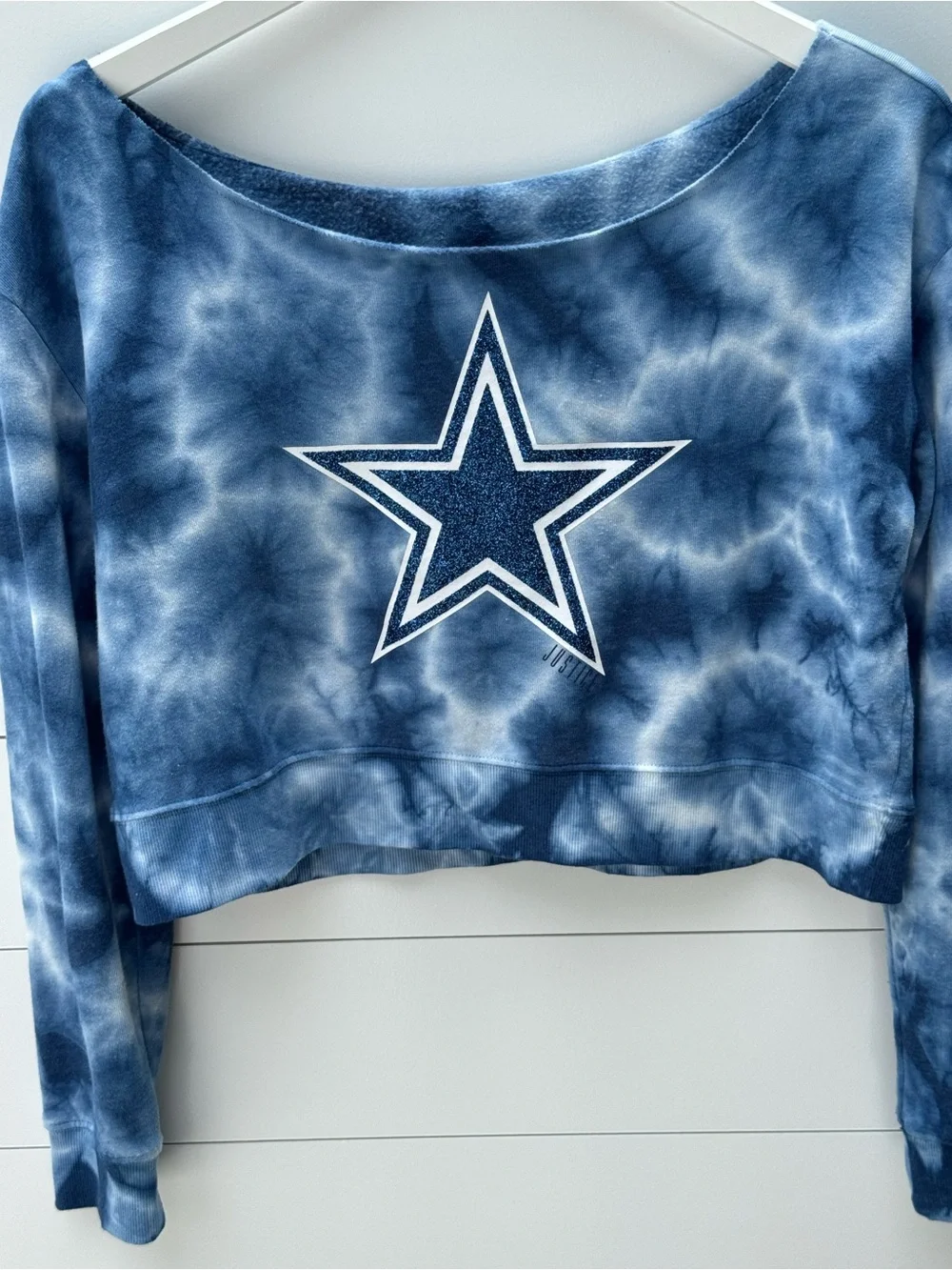 Justice Blue Tie-Dye Cropped Sweatshirt with Star
